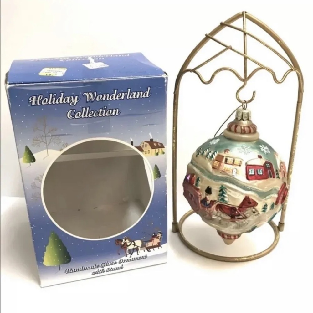 Santa’s Best Holiday Wonderland Collection Hand Painted Hanging Ornament & Stand